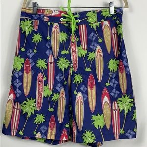 Tailorbyrd blue men’s swim trunks w/surfboards Med
